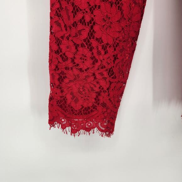 J. Crew Red Lace Floral Easy Skinny Pull On Ankle Pants Women's 00 - Picture 7 of 11